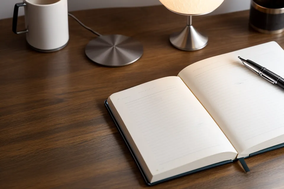 A handwritten brain dump list in a notebook on a nightstand