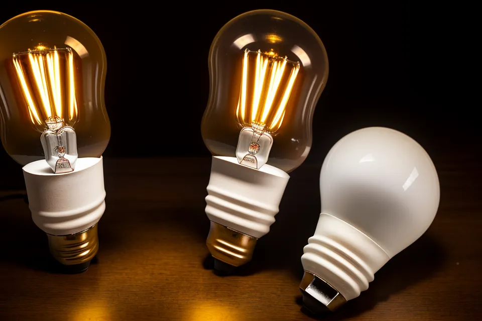 Comparison between a harsh white LED bulb and a warm amber LED bulb.